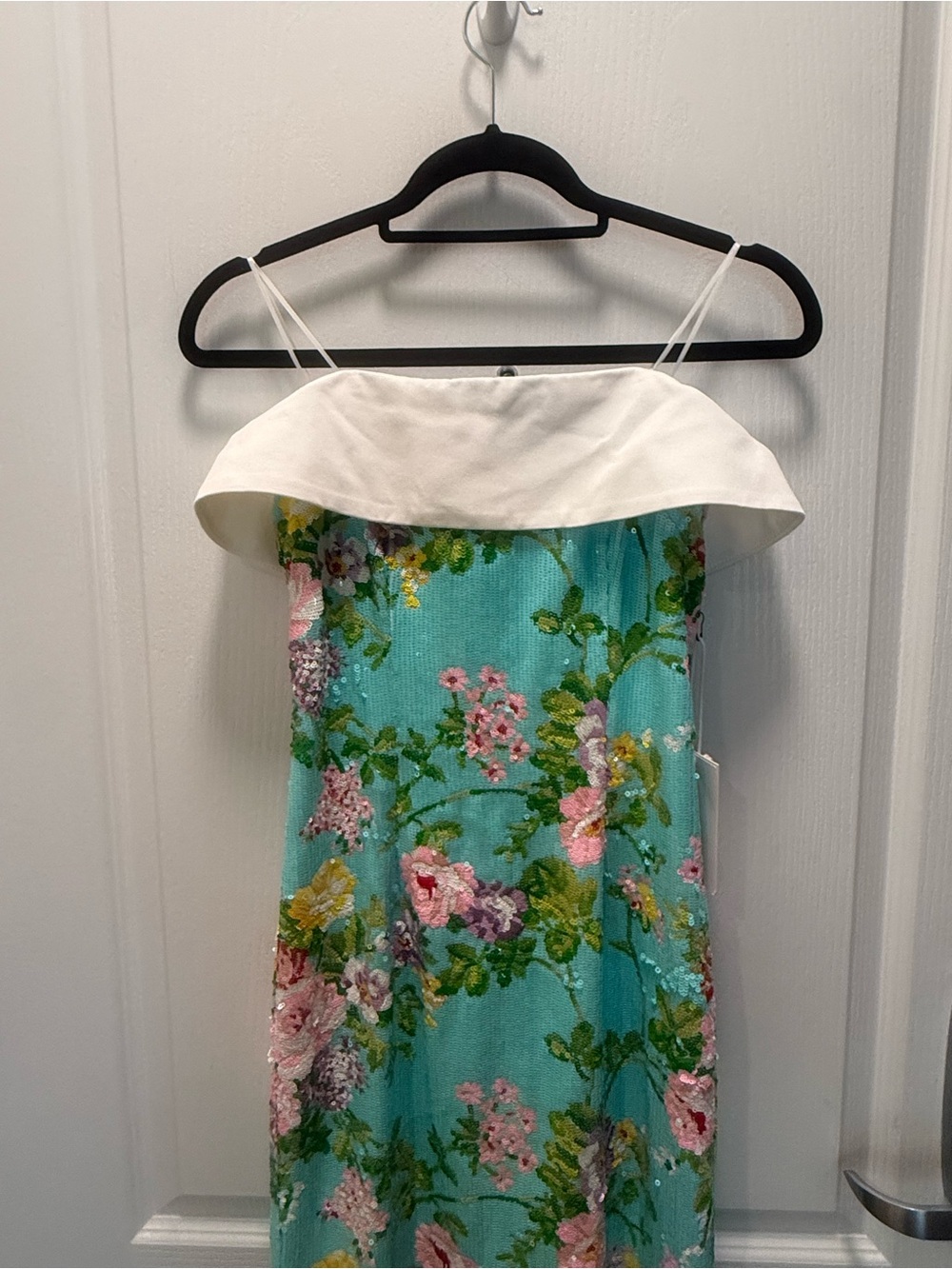Maude Club Off-Shoulder Floral Midi Dress in Aqua size S NWT - Picture 4 of 6